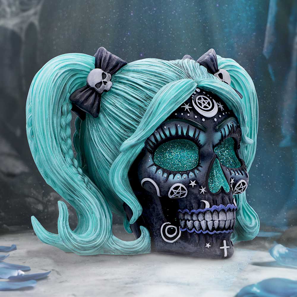 Drop Dead Gorgeous Cute and Cosmic Witchy Skull Figurine, 19.5cm