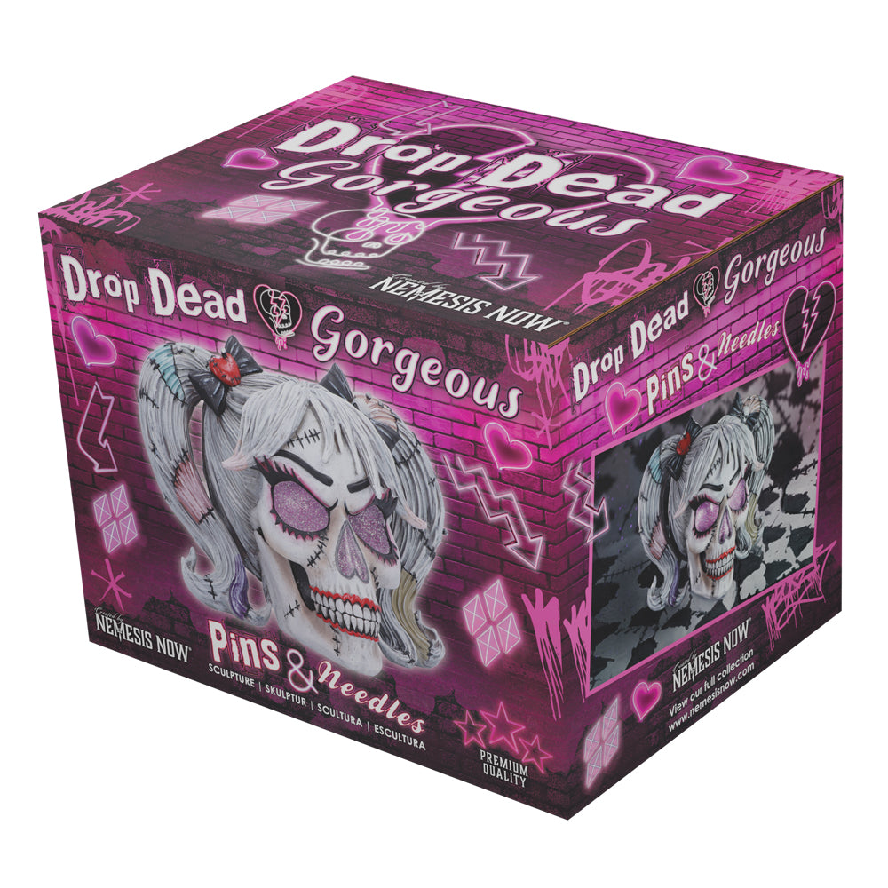 Drop Dead Gorgeous Pins and Needles Franken-Doll Skull, 20.5cm