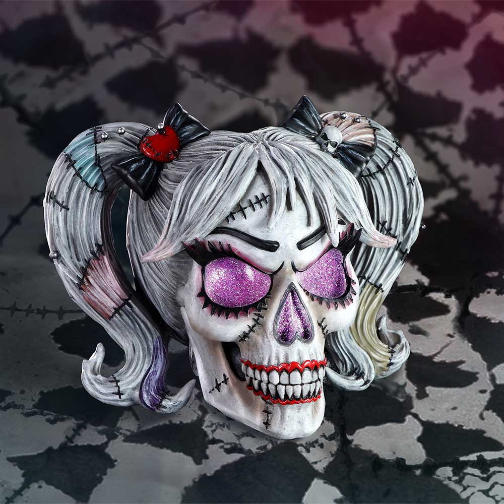 Drop Dead Gorgeous Pins and Needles Franken-Doll Skull, 20.5cm
