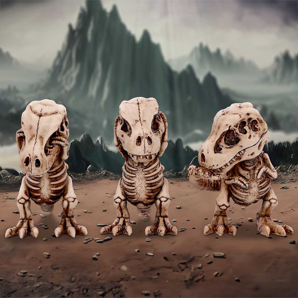 Nemesis Now Three Wise T-Rex Skeleton Figurines – 9.3cm Set of 3