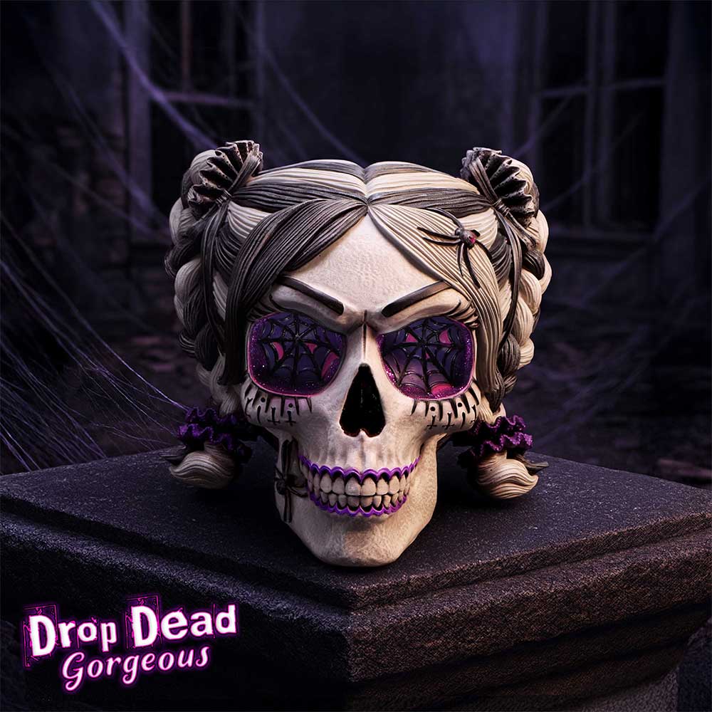 Drop Dead Gorgeous Creepy and Kooky Gothic Skull Figurine, 16cm