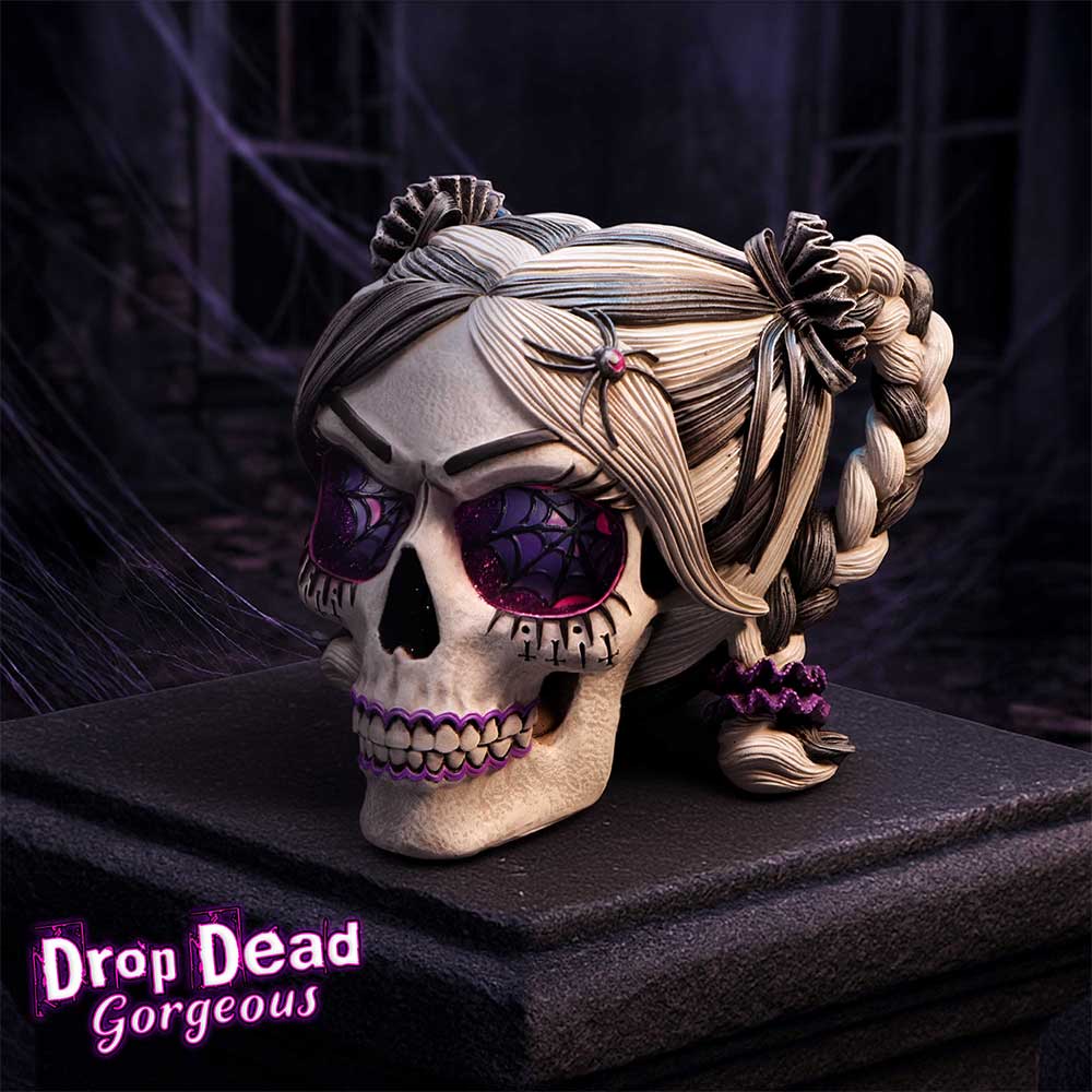 Drop Dead Gorgeous Creepy and Kooky Gothic Skull Figurine, 16cm