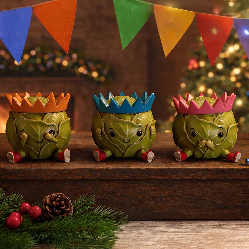 Three Wise Sprouts Figurine Set | Funny Christmas Brussels Sprout Decoration | Nemesis Now 5.2cm
