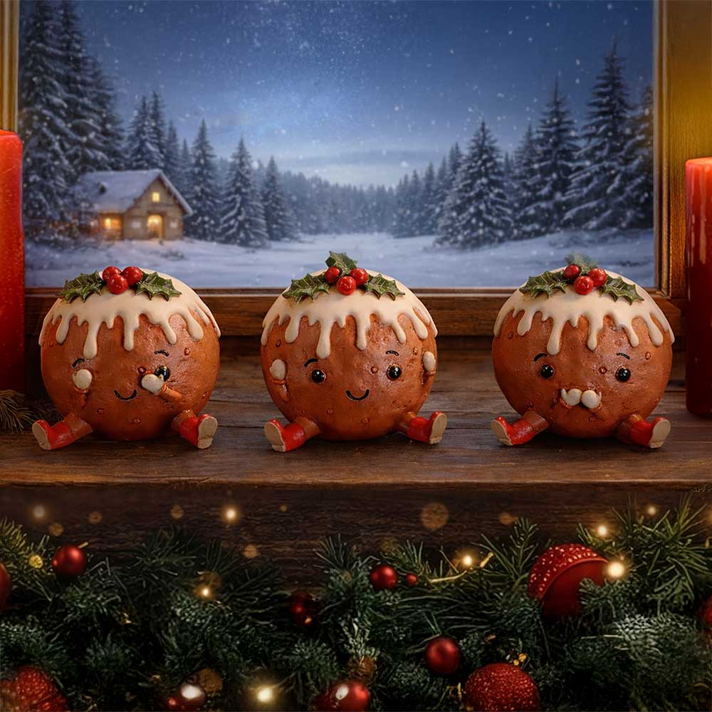 Three Wise Christmas Puddings Figurine Set | Funny Festive Decoration | Nemesis Now 6cm