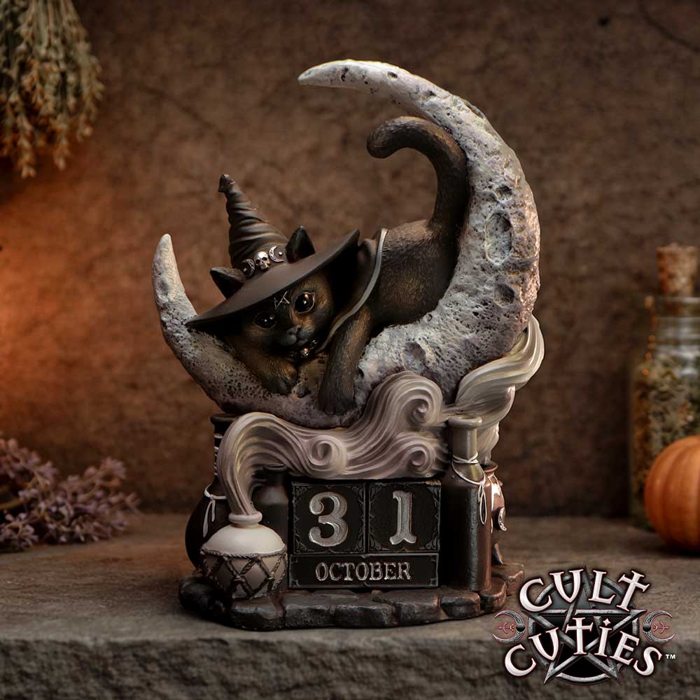 Cult Cuties Purrah Perpetual Calendar | Gothic Cat Desk Calendar | Nemesis Now 16.2cm