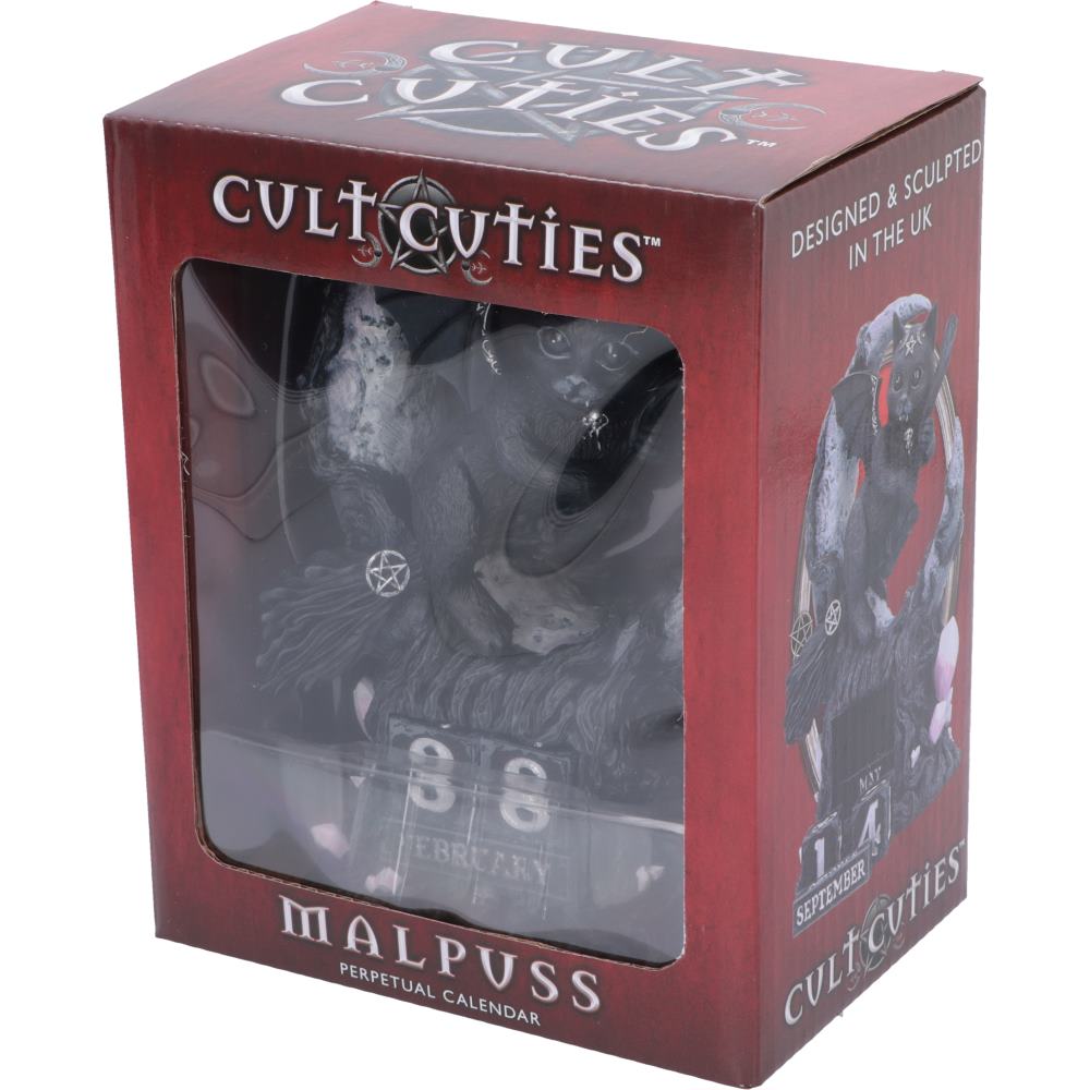 Cult Cuties Malpuss Perpetual Calendar | Gothic Witch Cat Desk Calendar | Nemesis Now 16cm