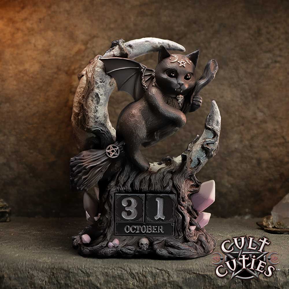 Cult Cuties Malpuss Perpetual Calendar | Gothic Witch Cat Desk Calendar | Nemesis Now 16cm