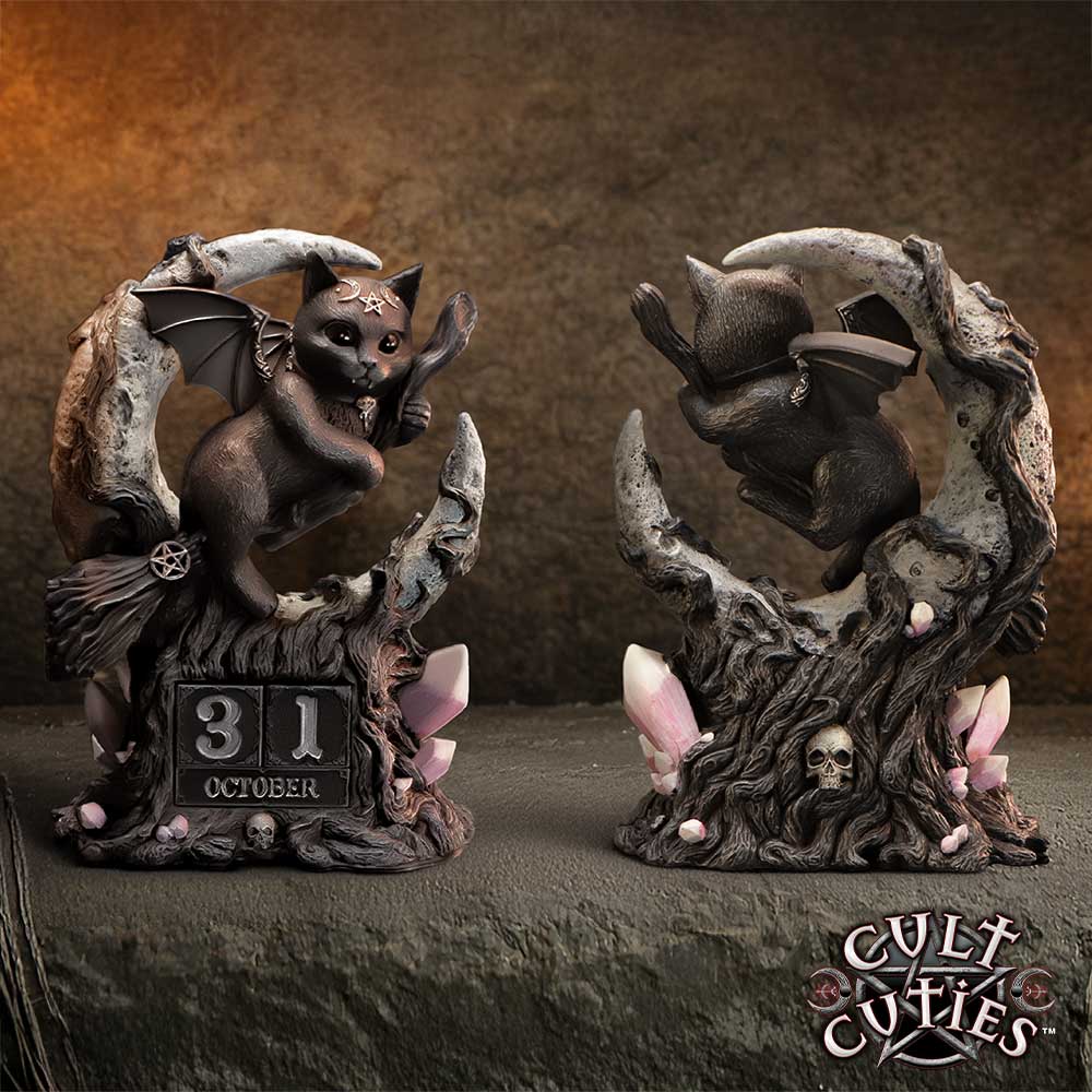 Cult Cuties Malpuss Perpetual Calendar | Gothic Witch Cat Desk Calendar | Nemesis Now 16cm