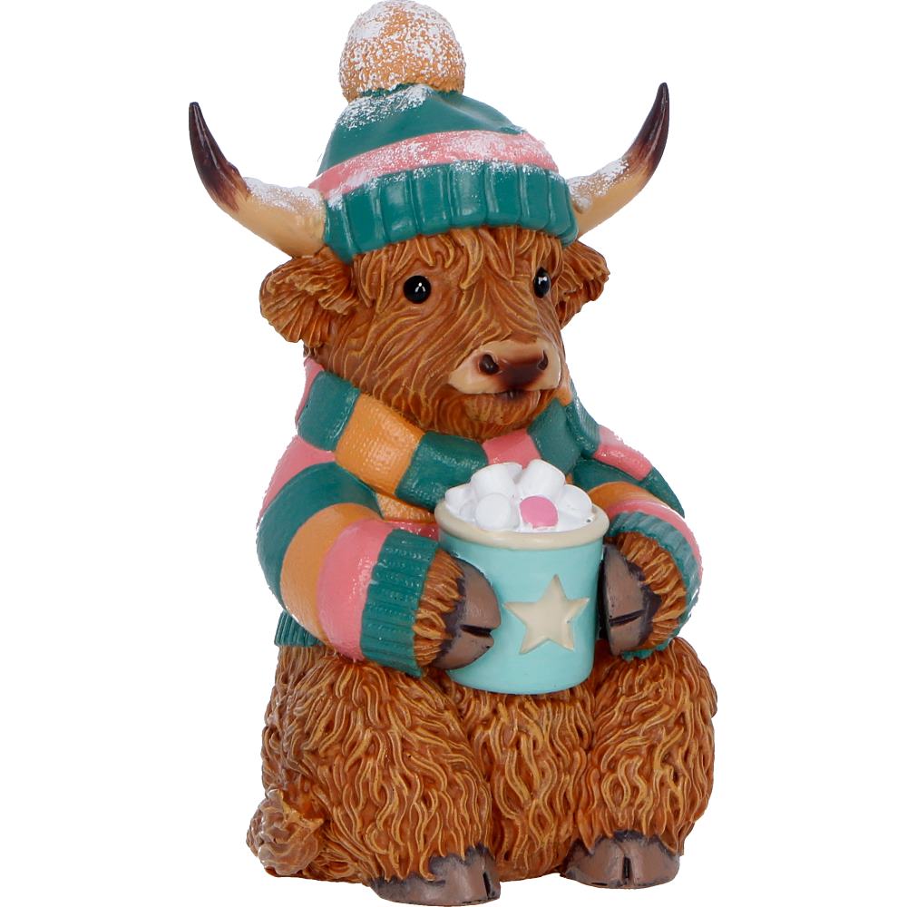 Nemesis Now Winter Highland Cow Hot Cocoa Figurine – 12.3cm