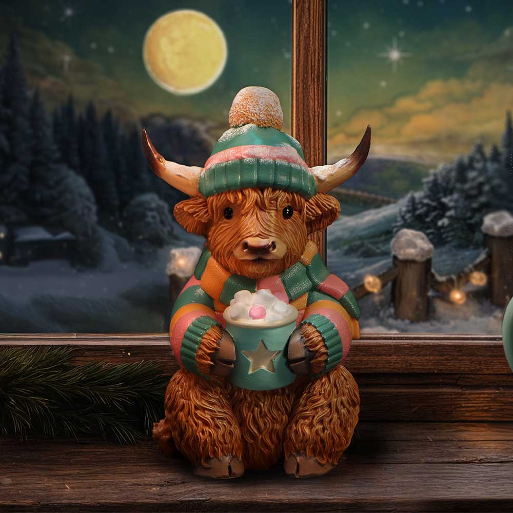 Nemesis Now Winter Highland Cow Hot Cocoa Figurine – 12.3cm