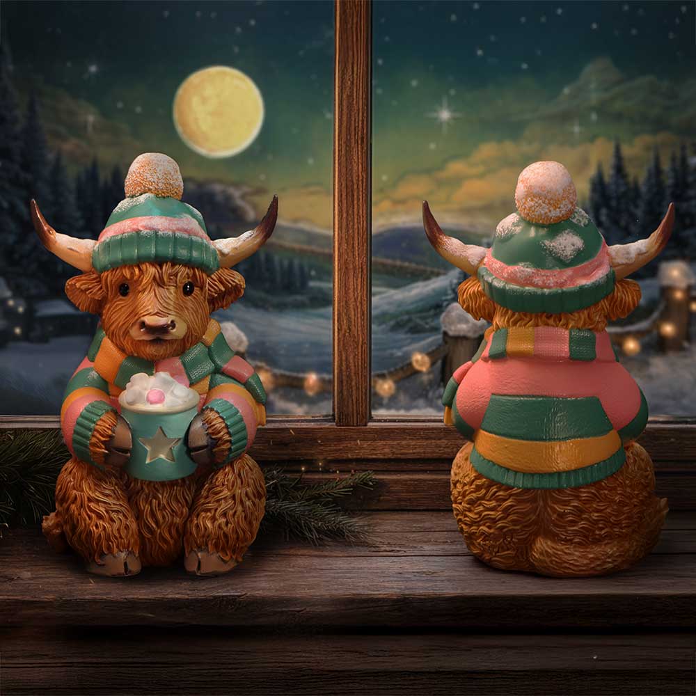 Nemesis Now Winter Highland Cow Hot Cocoa Figurine – 12.3cm