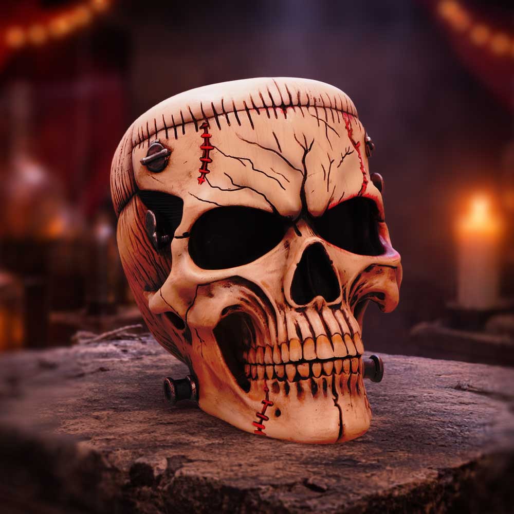 Hall of Horrors Monster of Madness Frankenstein Skull | Gothic Halloween Skull Ornament | Nemesis Now 15.1cm