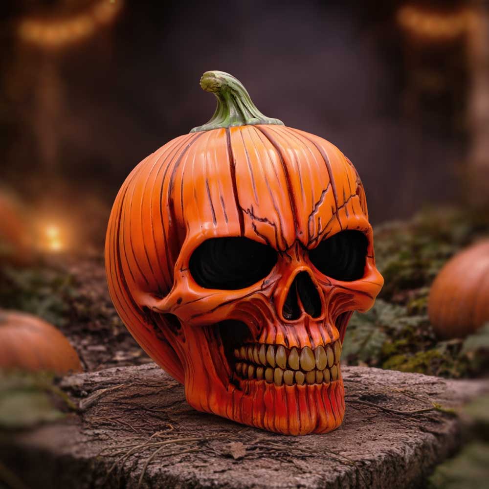 Hall of Horrors Spirit of Halloween Pumpkin Skull | Gothic Halloween Skull Ornament | Nemesis Now 17.5cm
