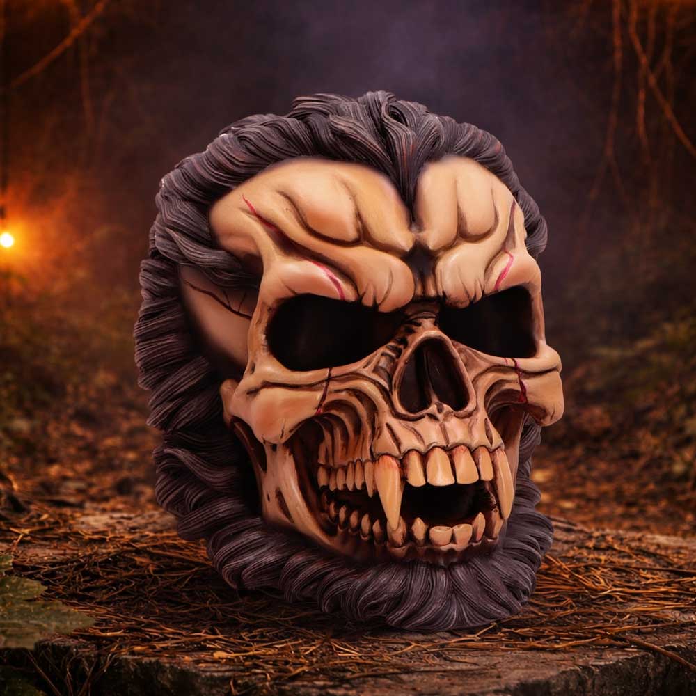 Hall of Horrors Beast of the Moon Werewolf Skull | Gothic Halloween Skull Ornament | Nemesis Now 16cm