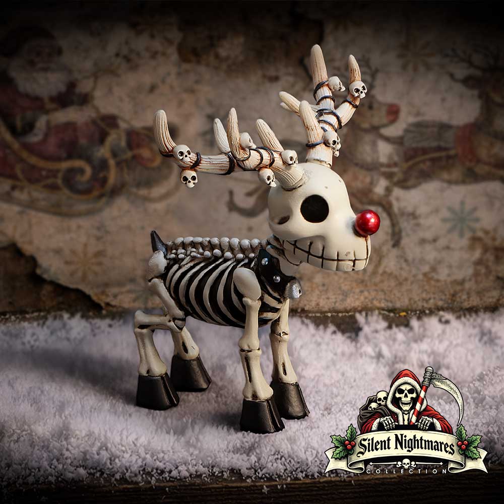 Rudi Skeletal Christmas Reindeer Figurine, 10.7cm