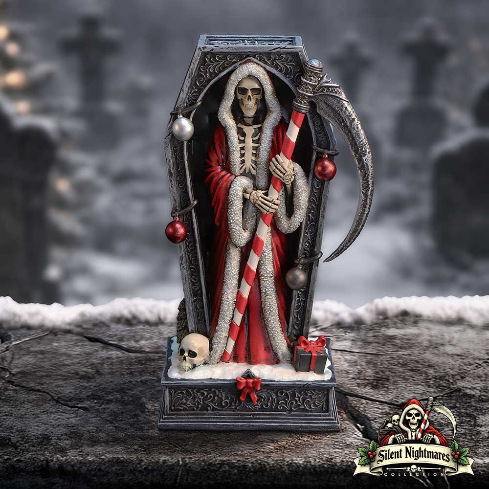 Merry Cryptmas Santa Reaper Coffin Figurine, 17.5cm