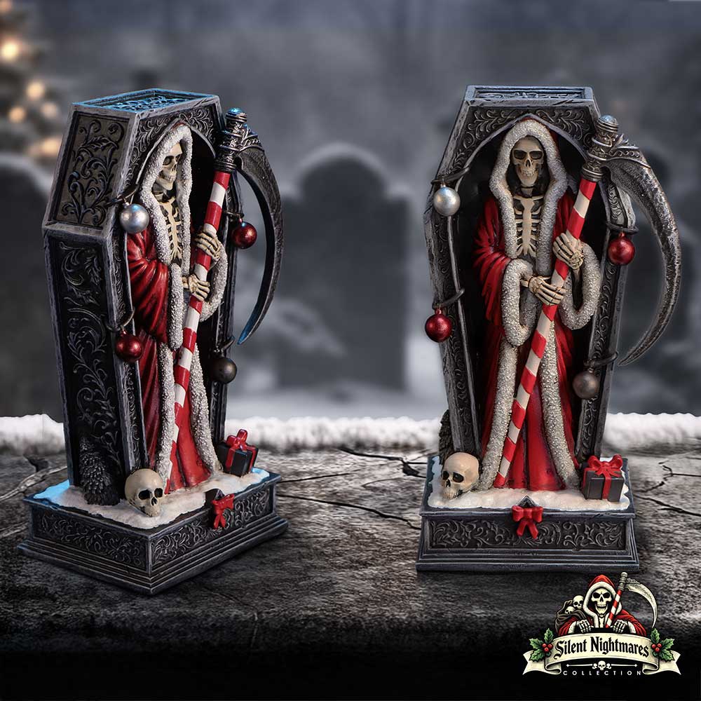 Merry Cryptmas Santa Reaper Coffin Figurine, 17.5cm