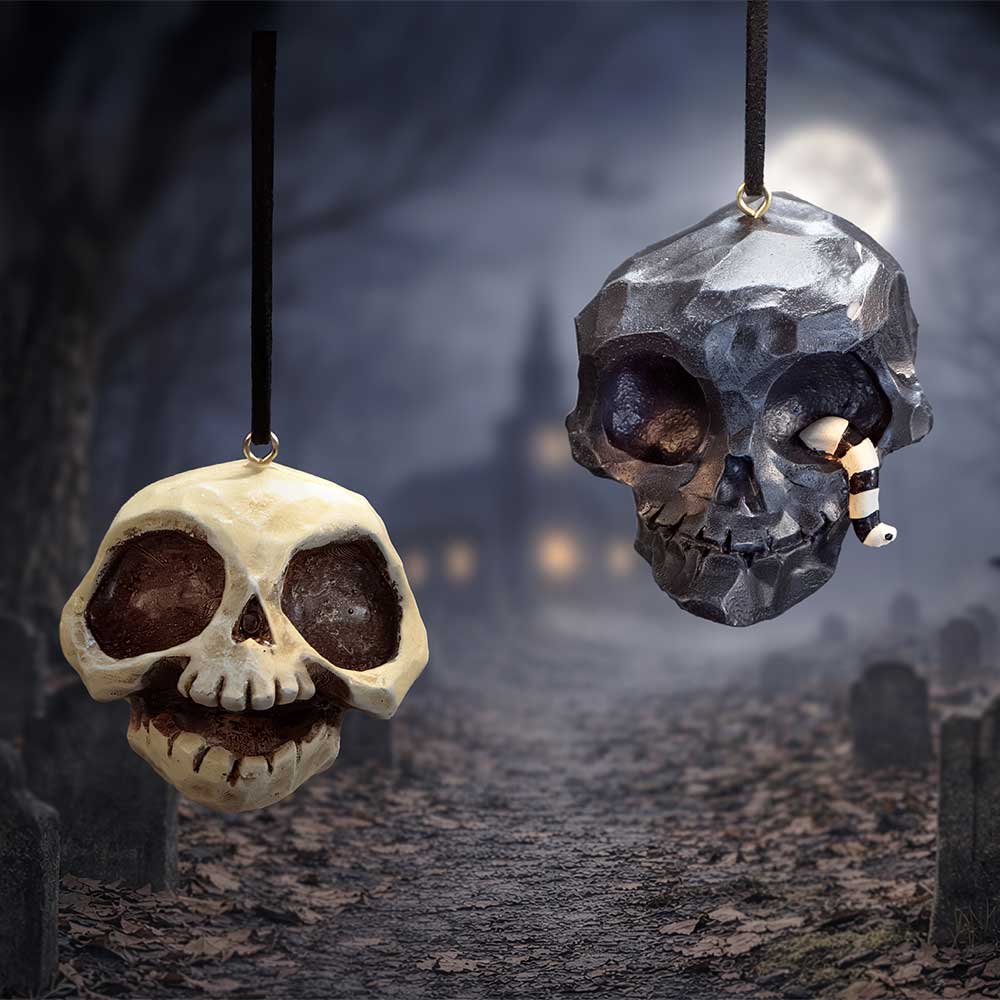 Grim and Grin Skull Halloween Hanging Ornaments Set of 2 – Officially Licensed