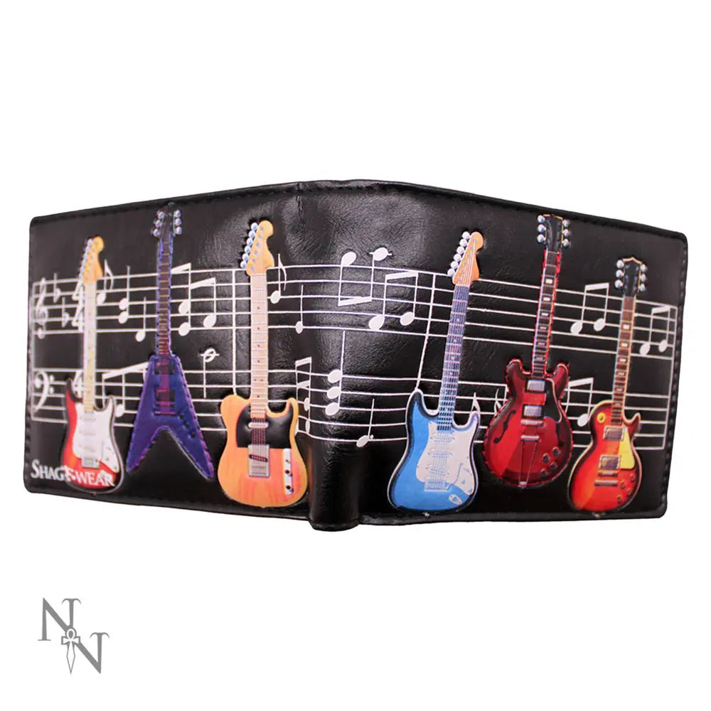 Electric Guitars Wallet 11cm – Black Embossed Music Design