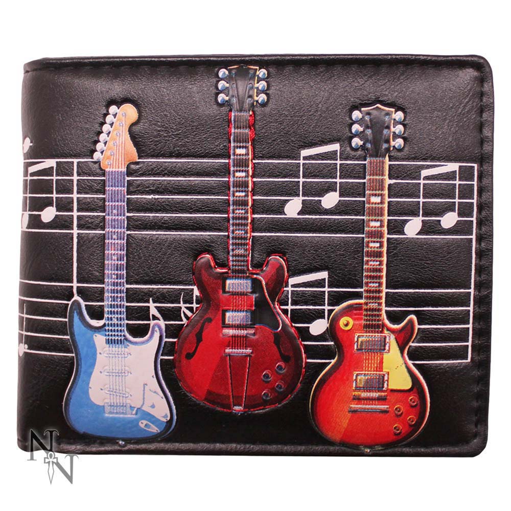 Electric Guitars Wallet 11cm – Black Embossed Music Design