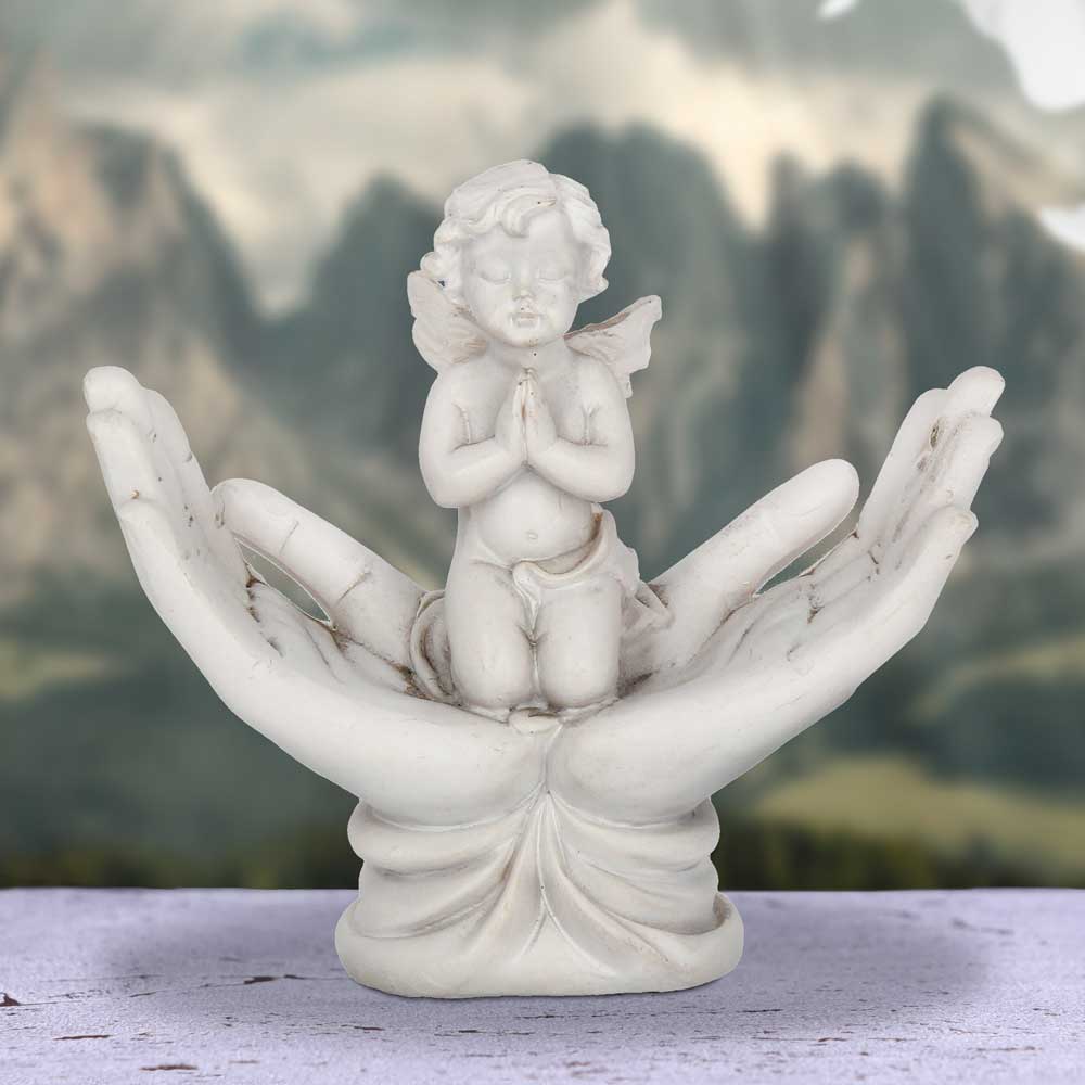Raised to Heaven Praying Cherub in Hands Figurine 11cm – Nemesis Now