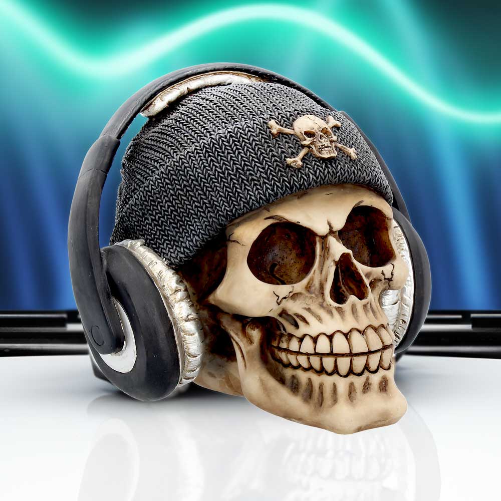 Nemesis Now Dead Beat Headphones Skull Ornament – Grey, 17cm