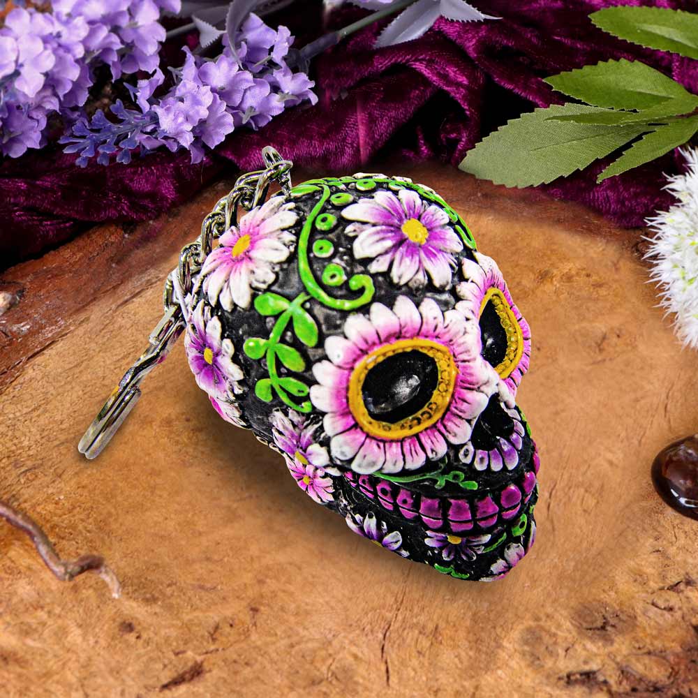 Sugar Petal Day of the Dead Skull Keyring 6cm – Nemesis Now