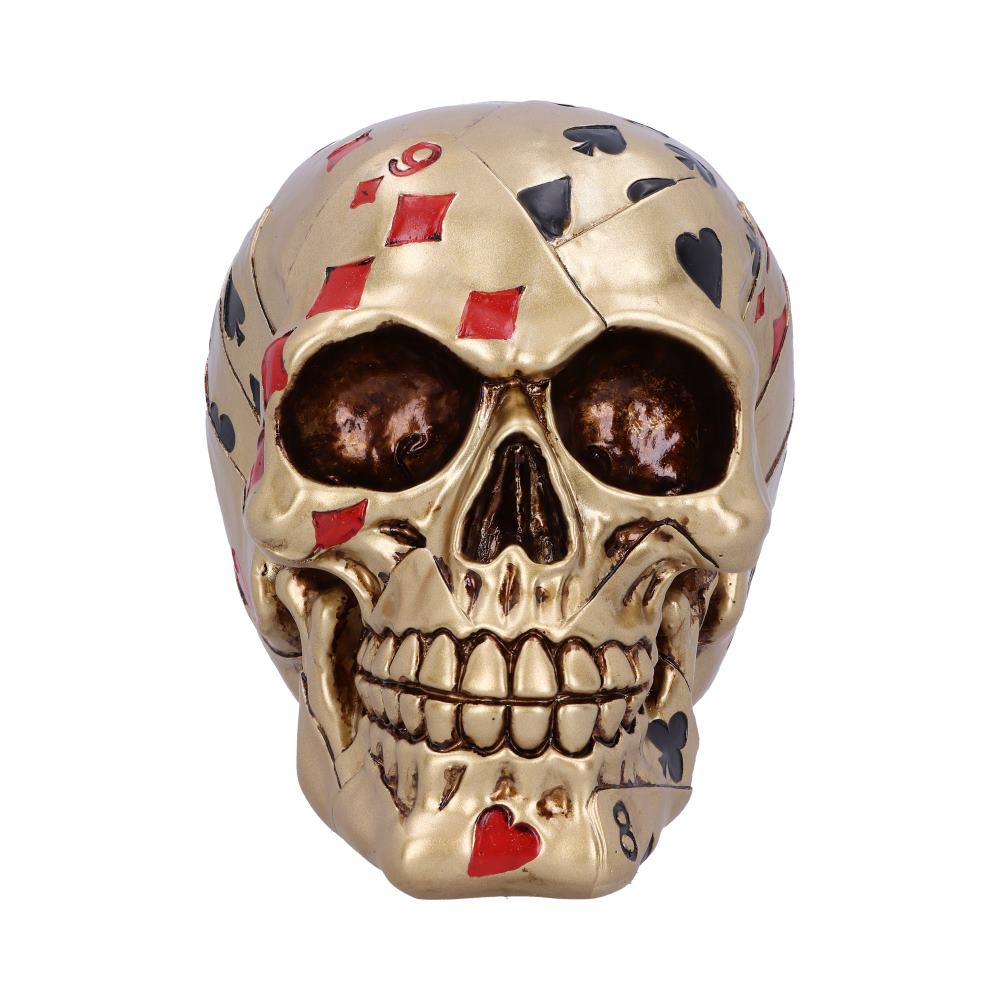 Dead Man’s Hand Gold Playing Card Skull Ornament, 15cm