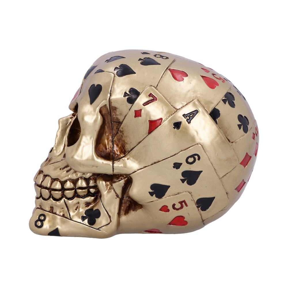 Dead Man’s Hand Gold Playing Card Skull Ornament, 15cm