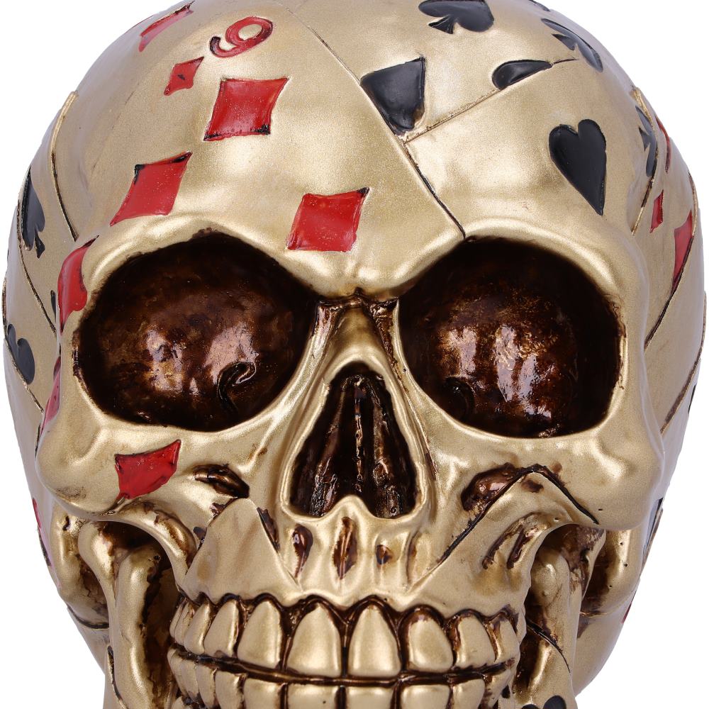 Dead Man’s Hand Gold Playing Card Skull Ornament, 15cm