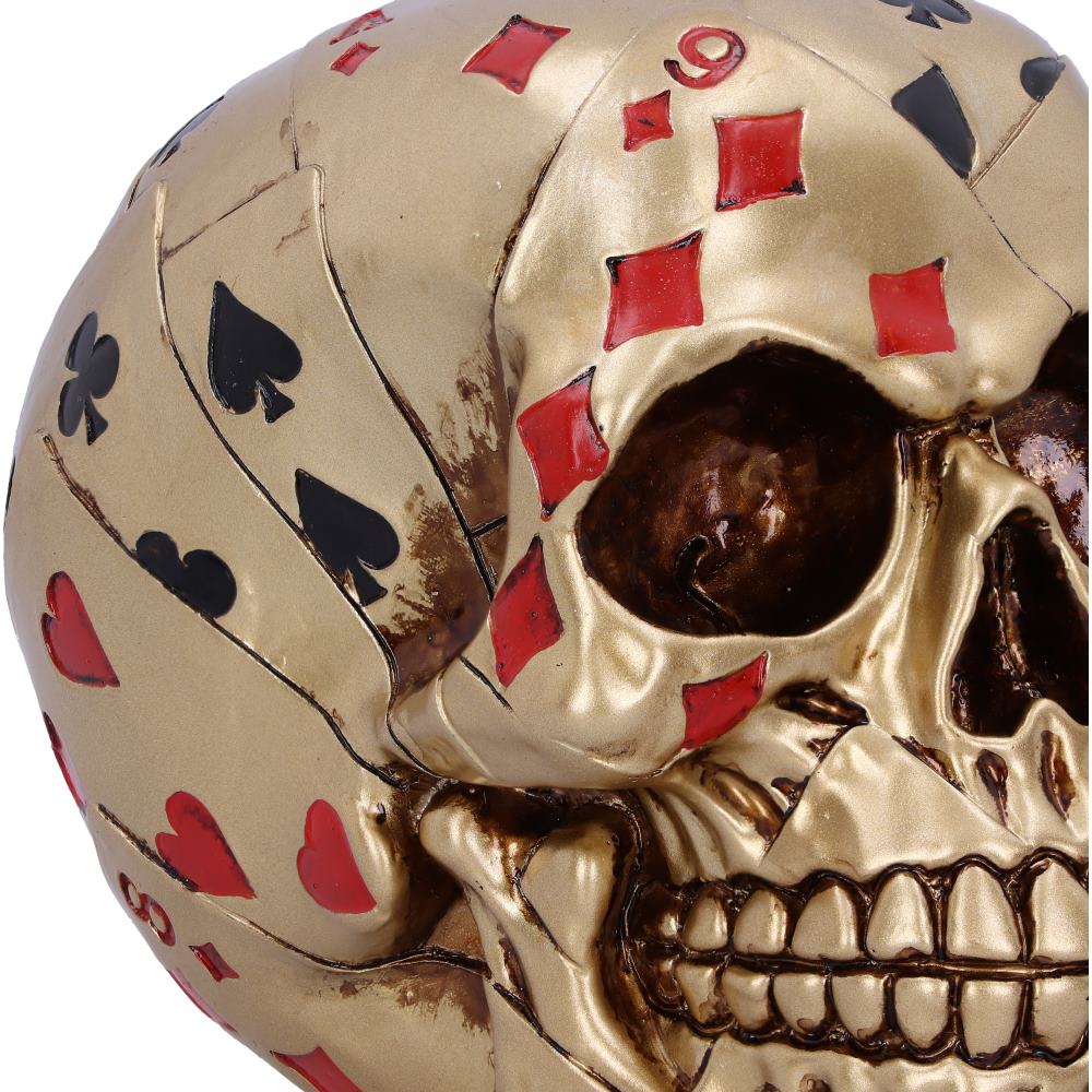 Dead Man’s Hand Gold Playing Card Skull Ornament, 15cm