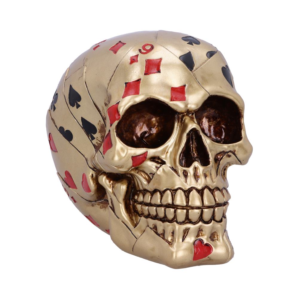 Dead Man’s Hand Gold Playing Card Skull Ornament, 15cm