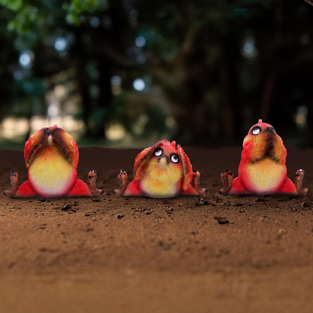 Three Wise Red Bird Figurine Set, 9.8cm | Nemesis Now