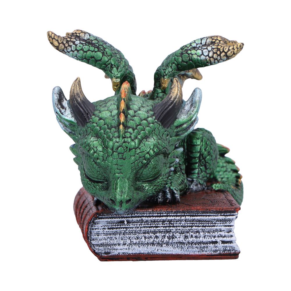Where Dragons Dream Sleeping Green Dragon on Spellbook Figurine – Nemesis Now