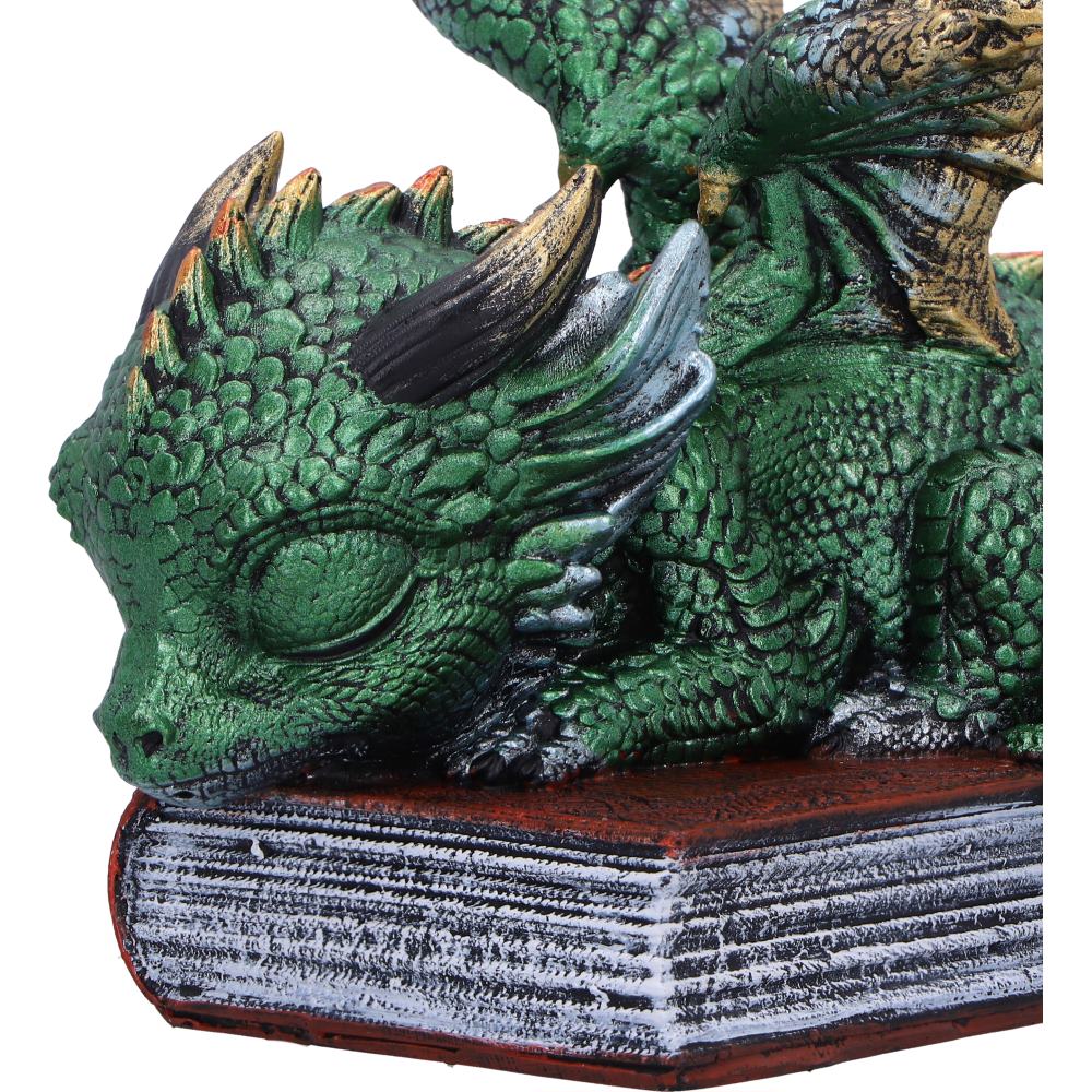 Where Dragons Dream Sleeping Green Dragon on Spellbook Figurine – Nemesis Now