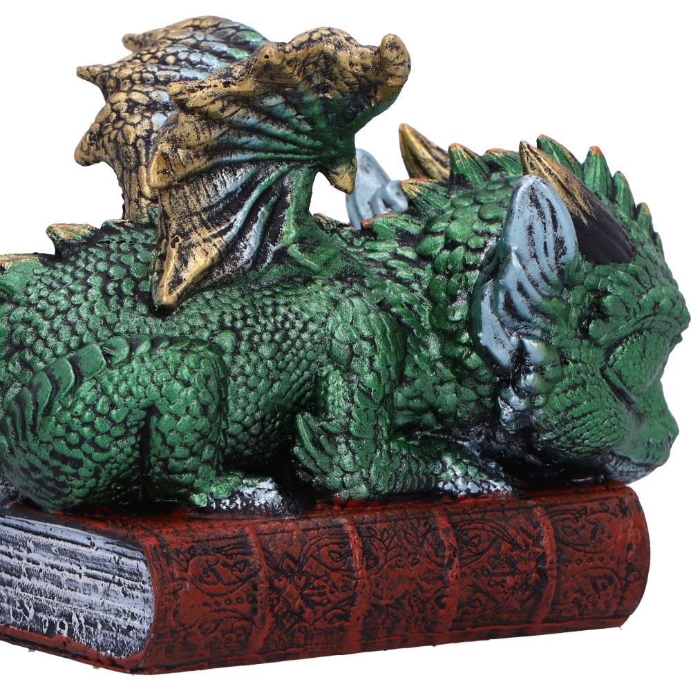Where Dragons Dream Sleeping Green Dragon on Spellbook Figurine – Nemesis Now