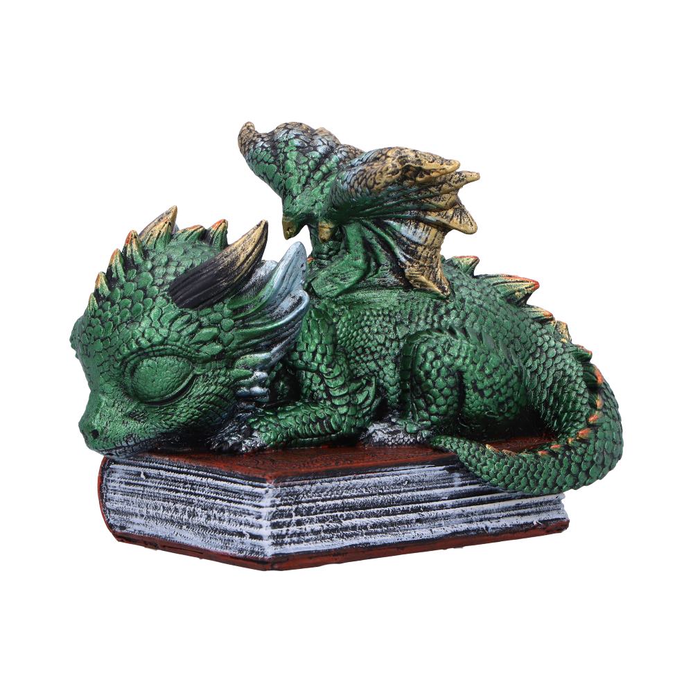 Where Dragons Dream Sleeping Green Dragon on Spellbook Figurine – Nemesis Now