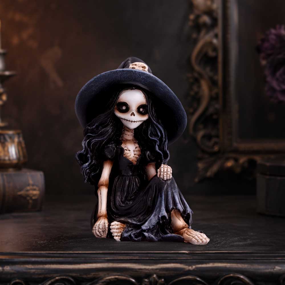 Jinxie Skeleton Witch Figurine | Gothic Halloween Collectible | Nemesis Now 8.8cm